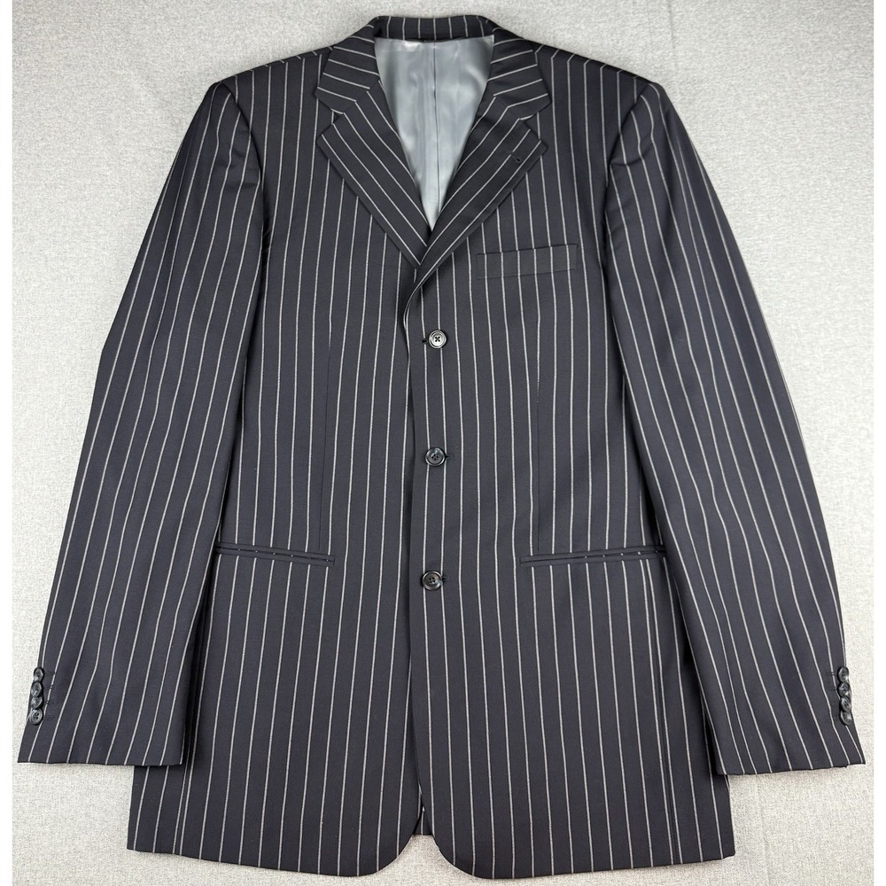 Fazzi Hand Tailored 40L Black Gray Pinstripe Wool Sport Coat Blazer Italy